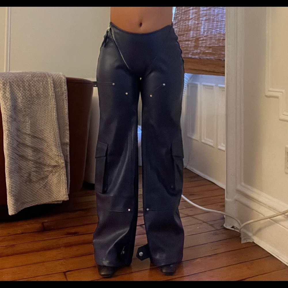 Ruve Blue Leather Cargo Pants
